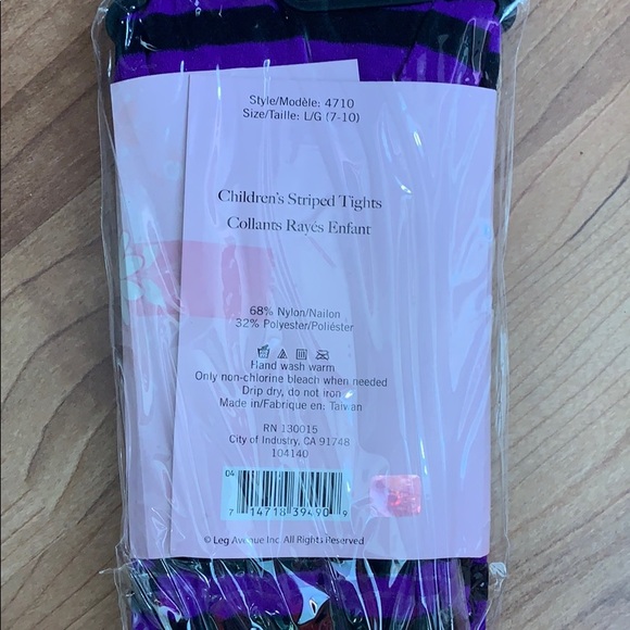 New Childrens purple & black striped tights - Picture 2 of 3